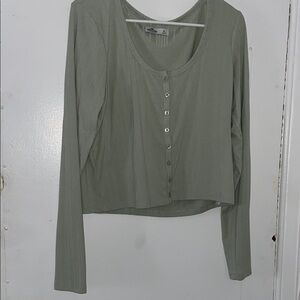 Hollister Women's Green Button-Up Crop Top